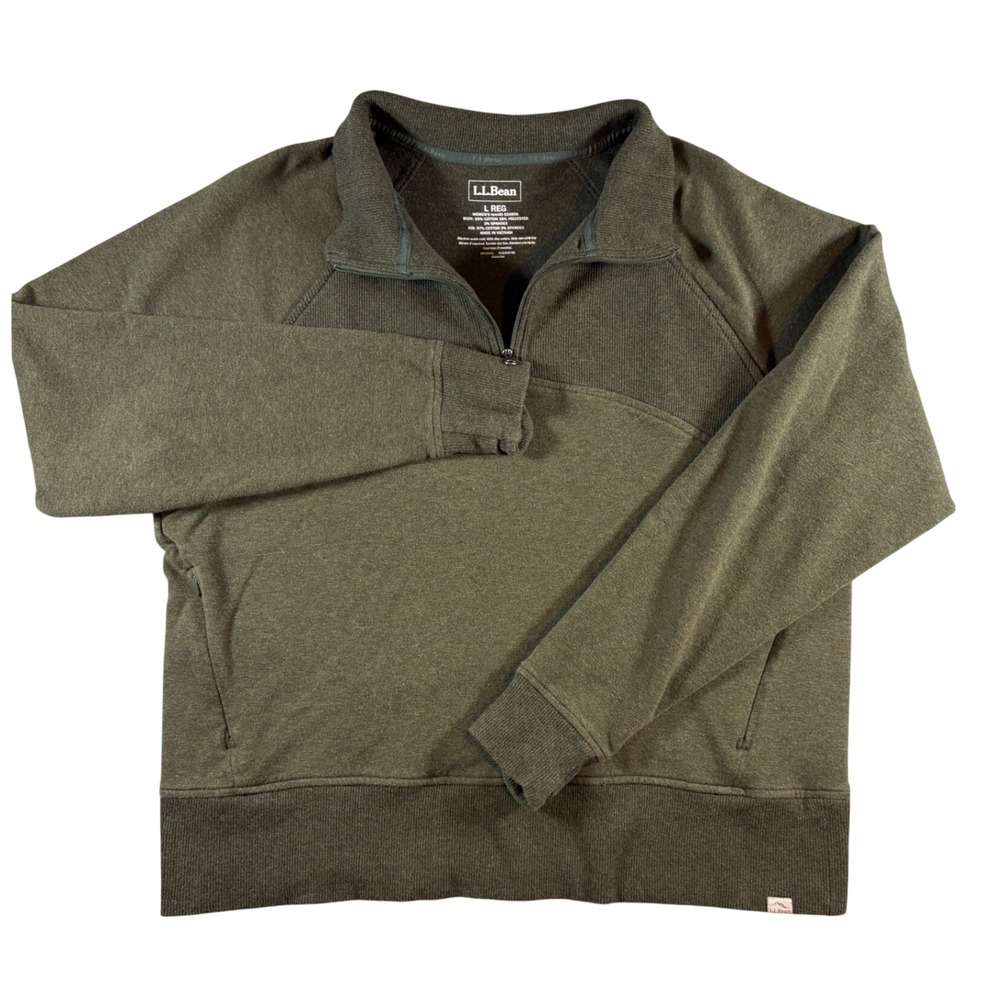 L.L.Bean | Women's Cozy Pullover Quarter-Zip Olive Shadow Green Heather | Large